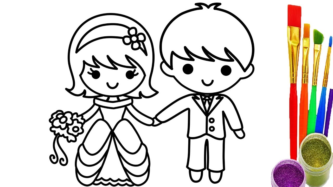 1280x720 Bride And Groom Coloring Pages For Children Learning Colors