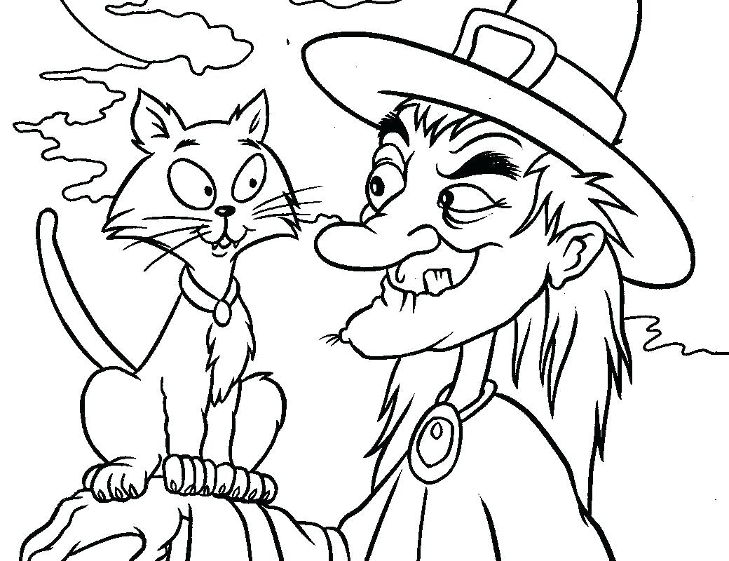 1040x800 Halloween Coloring Pages Witches Printable Of On Broom Free