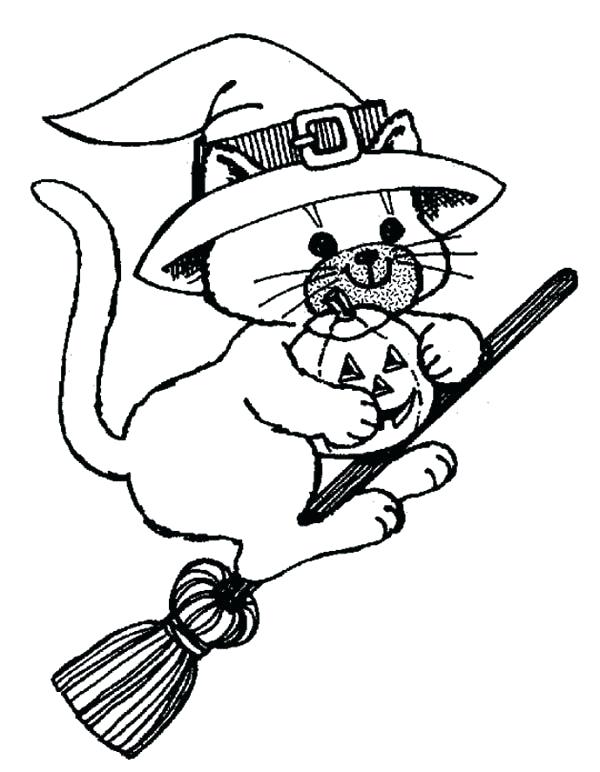 600x772 Witch Cat Riding Broomstick Coloring Page Witch Cat Riding Witch