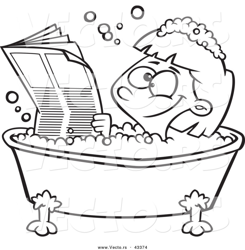 1004x1024 Vector Of A Happy Cartoon Girl Reading The Newspaper In Bath Tub