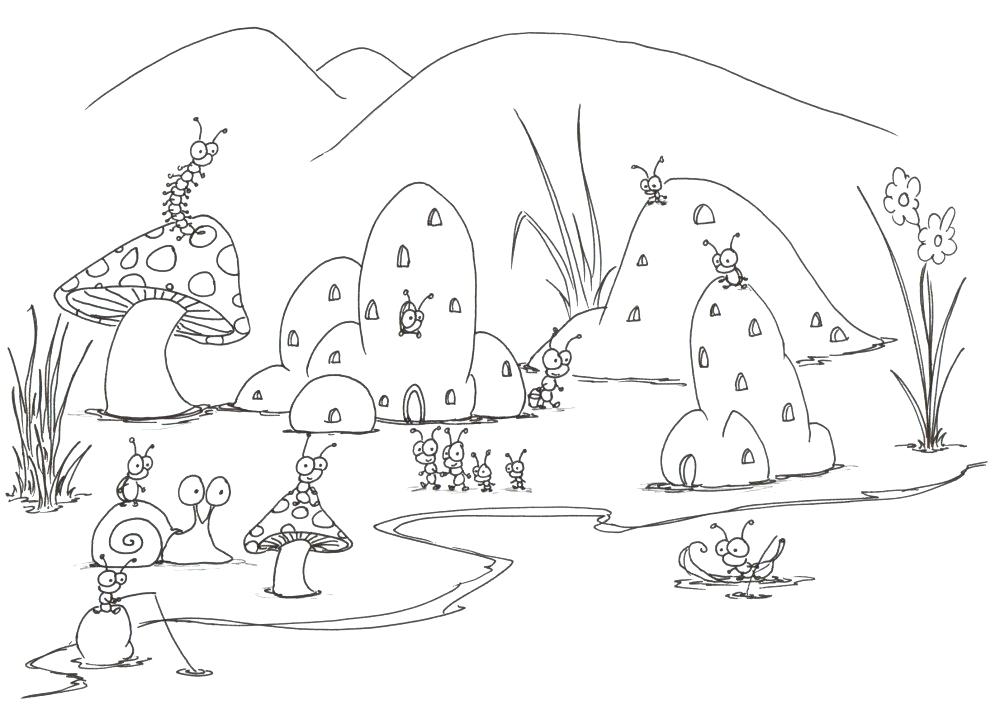 1000x710 Coloring Pages Of Bugs Coloring Pages A Small Bug Town Ladybug