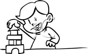 300x185 Coloring Page Of A Boy Playing With Building Blocks Clipart Picture