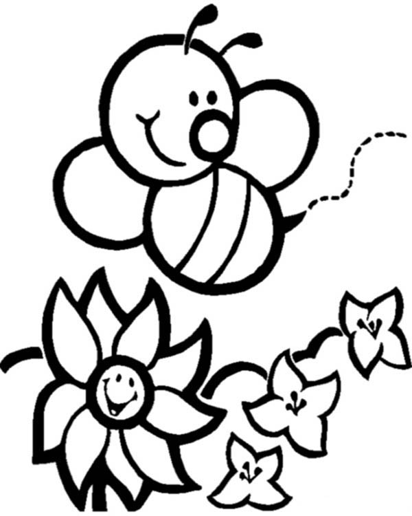 600x750 Happy Bumblebee And Flowers Coloring Page