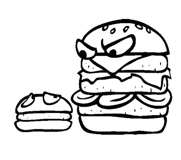 600x531 Small Coloring Pages Junk Food Big Burger And Small Burger