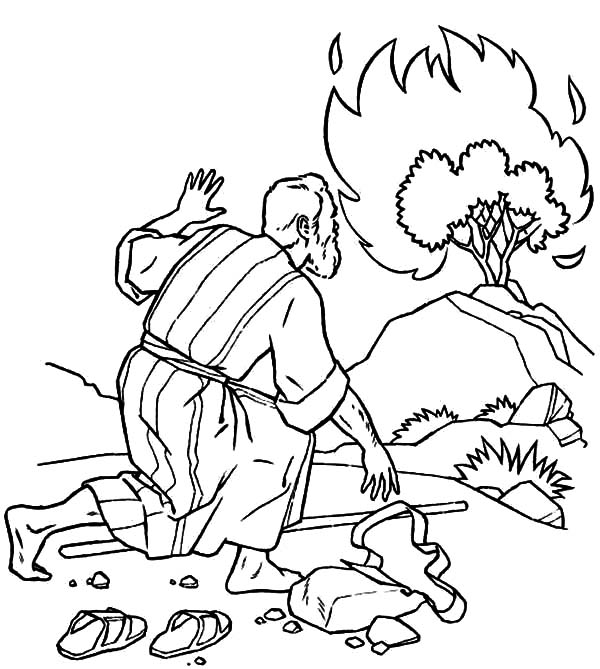 600x669 Moses Listen To God Through Burning Bush Coloring Pages