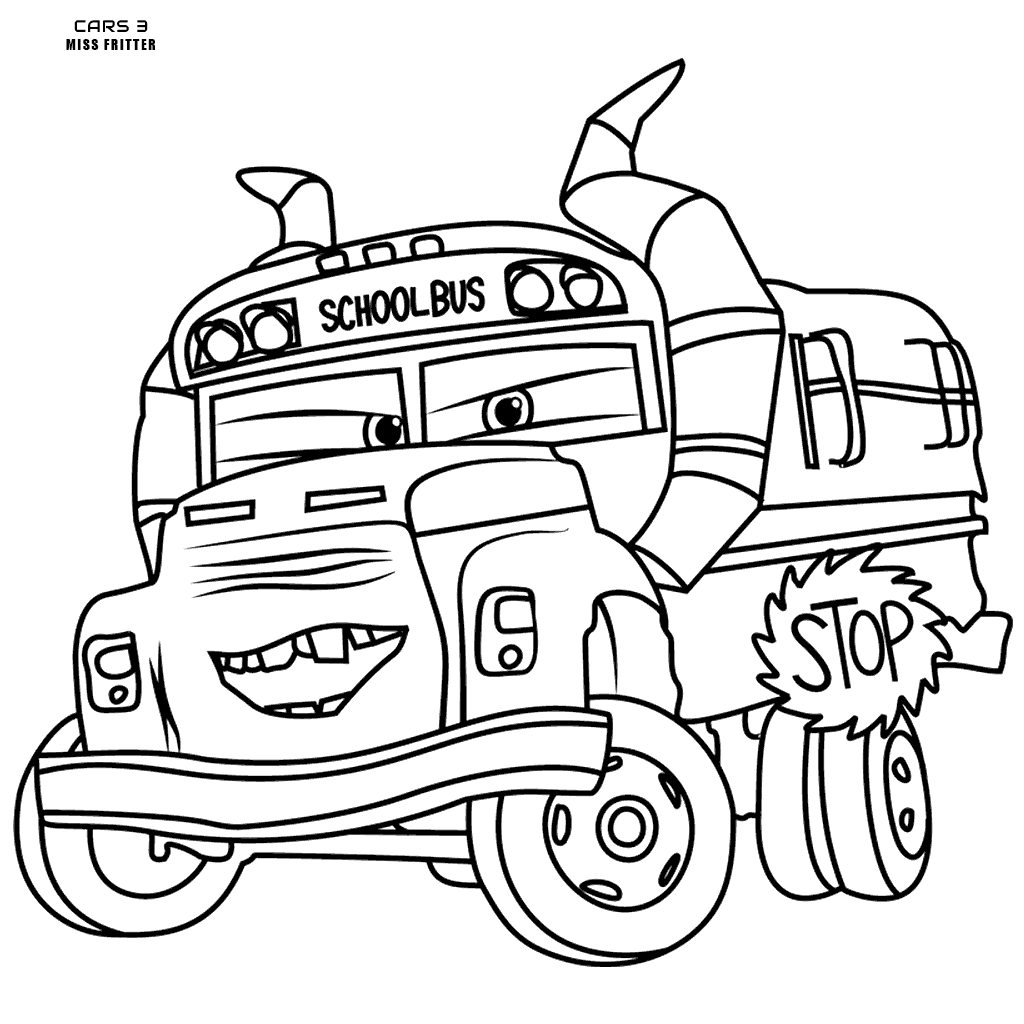 1024x1024 Disney Cars Coloring Pages School Bus Miss Fritter