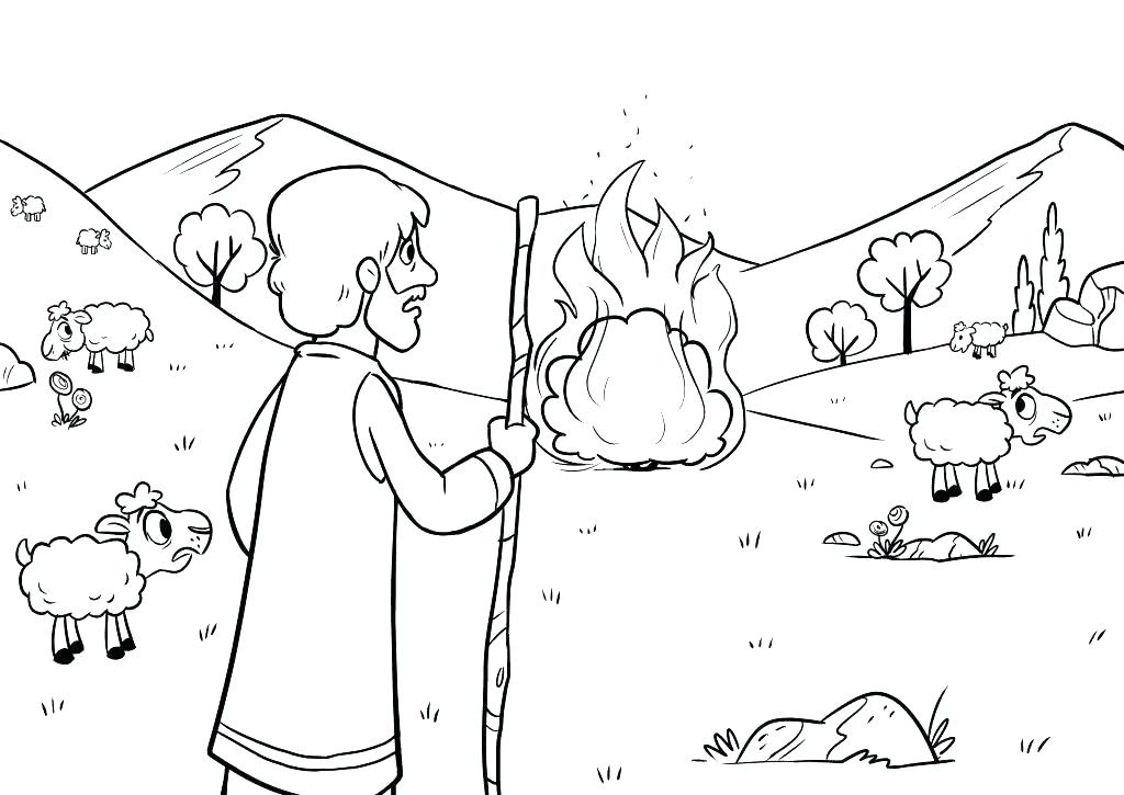 1024x725 Moses And The Burning Bush Coloring Sheets And The Burning Bush