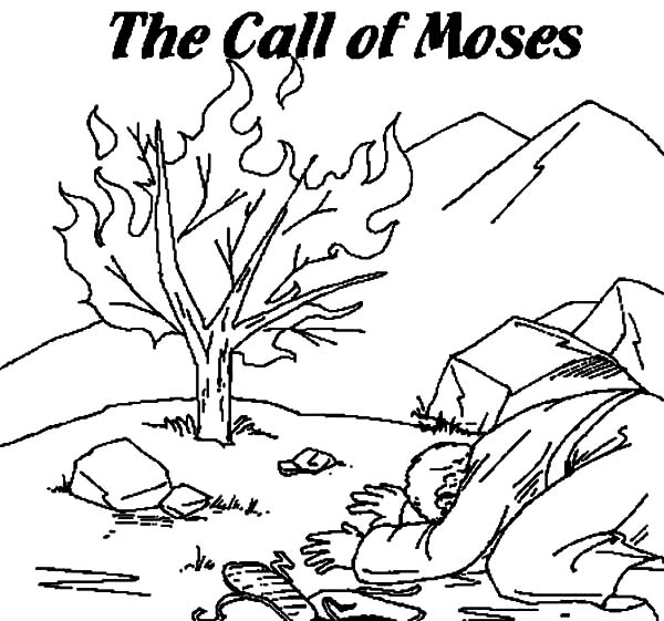 600x561 The Call Of Moses Burning Bush Moses Coloring Pages