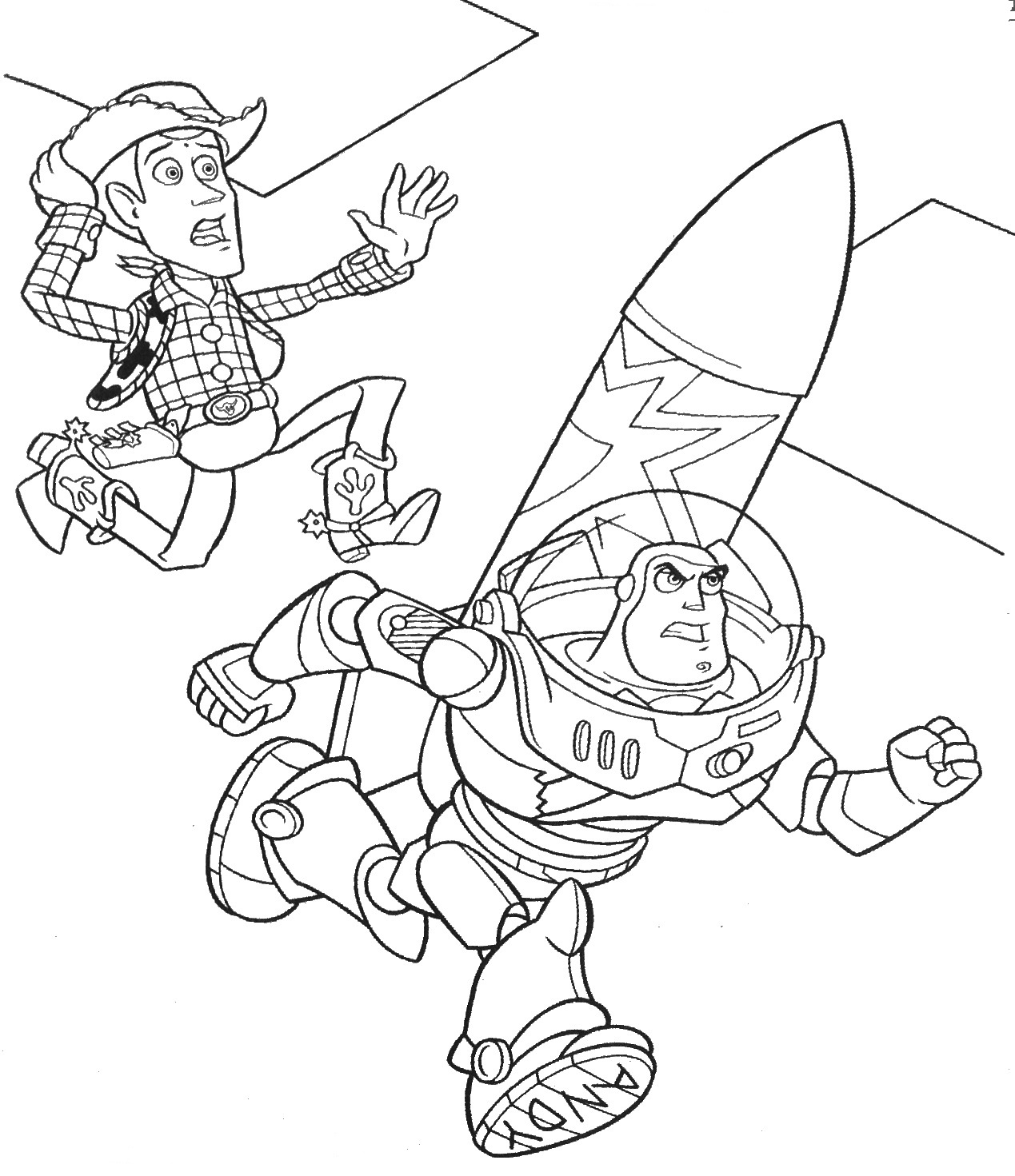 1269x1471 Woody And Buzz Running Away Free Coloring Page Disney, Kids, Toy