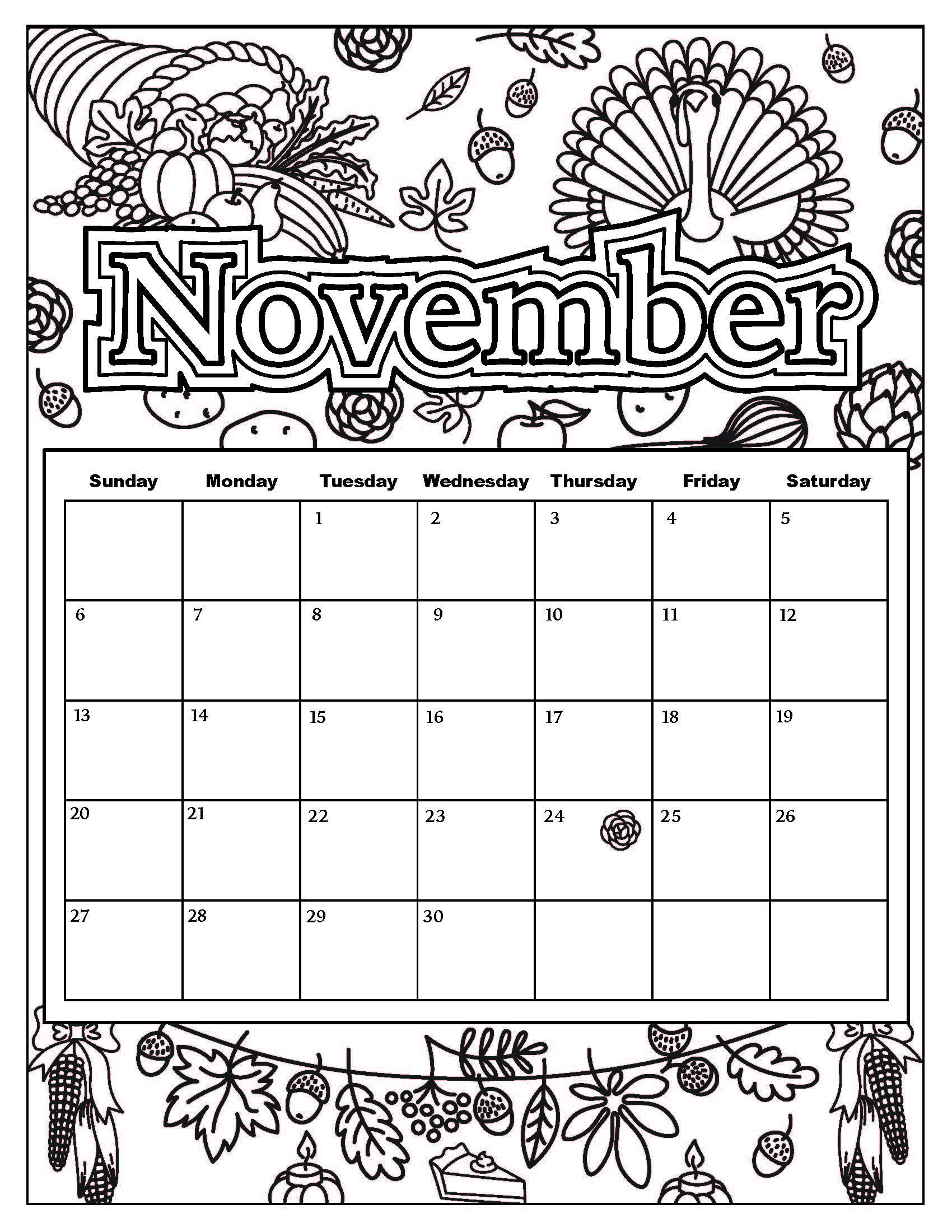 1700x2200 Calendar Coloring Pages