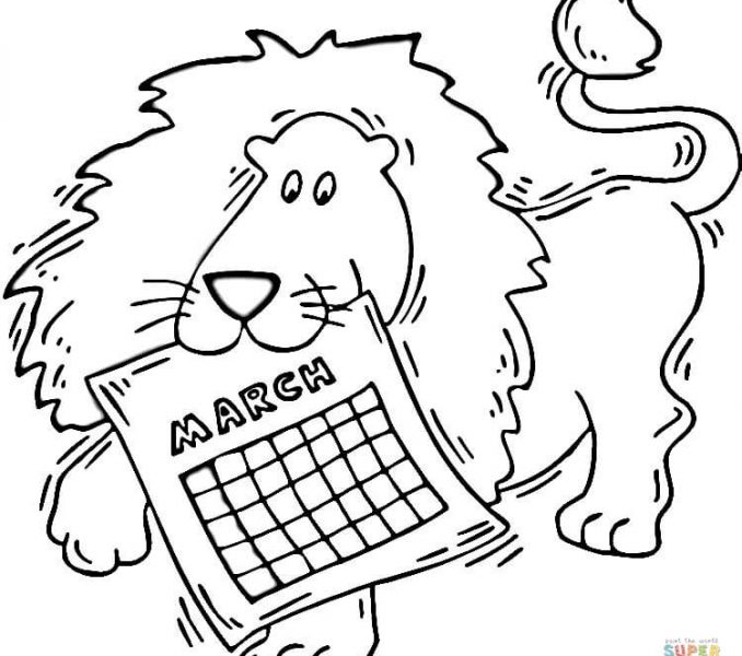 678x600 March Coloring Pages Printable Lion Holding A Calendar March