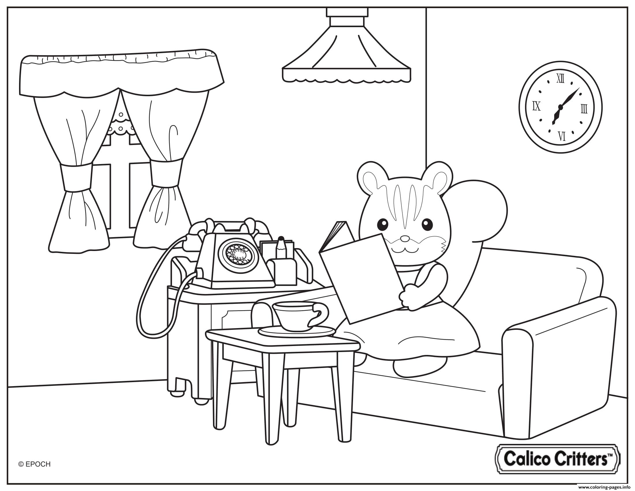 2200x1700 Calico Critters Reading A Book With Coffee Coloring Pages Printable
