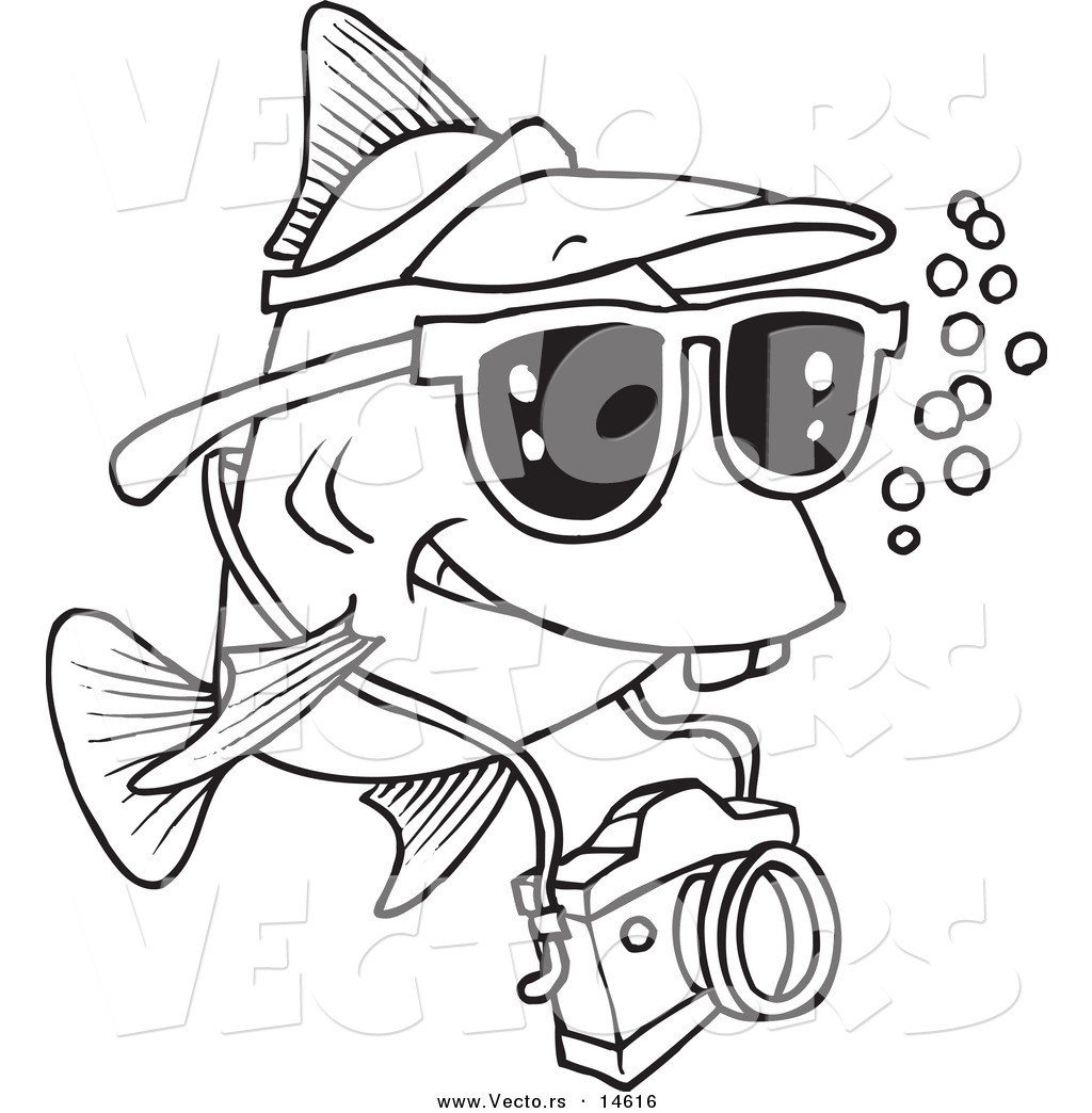 1024x1044 Vector Of A Cartoon Fish Tourist Swimming With A Camera