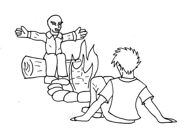 600x431 Telling Story Summer Camp Campfire Coloring Page