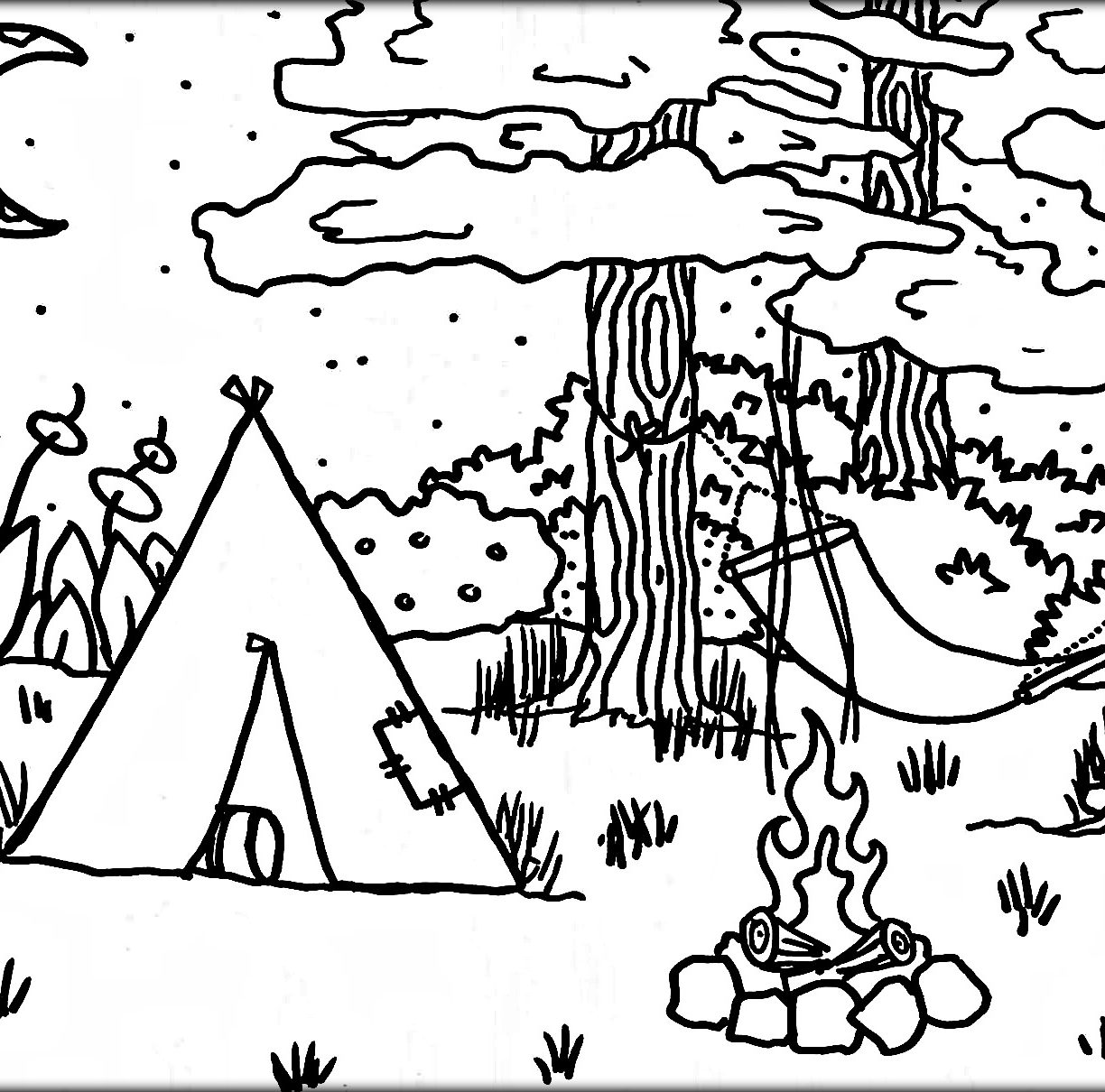 1224x1210 Camping In Summer Coloring Page For Kids Seasons Pages Free Sheets