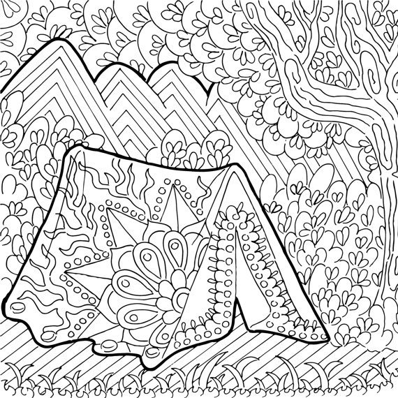 570x570 Printable Coloring Page Zentangle Camping Coloring Book