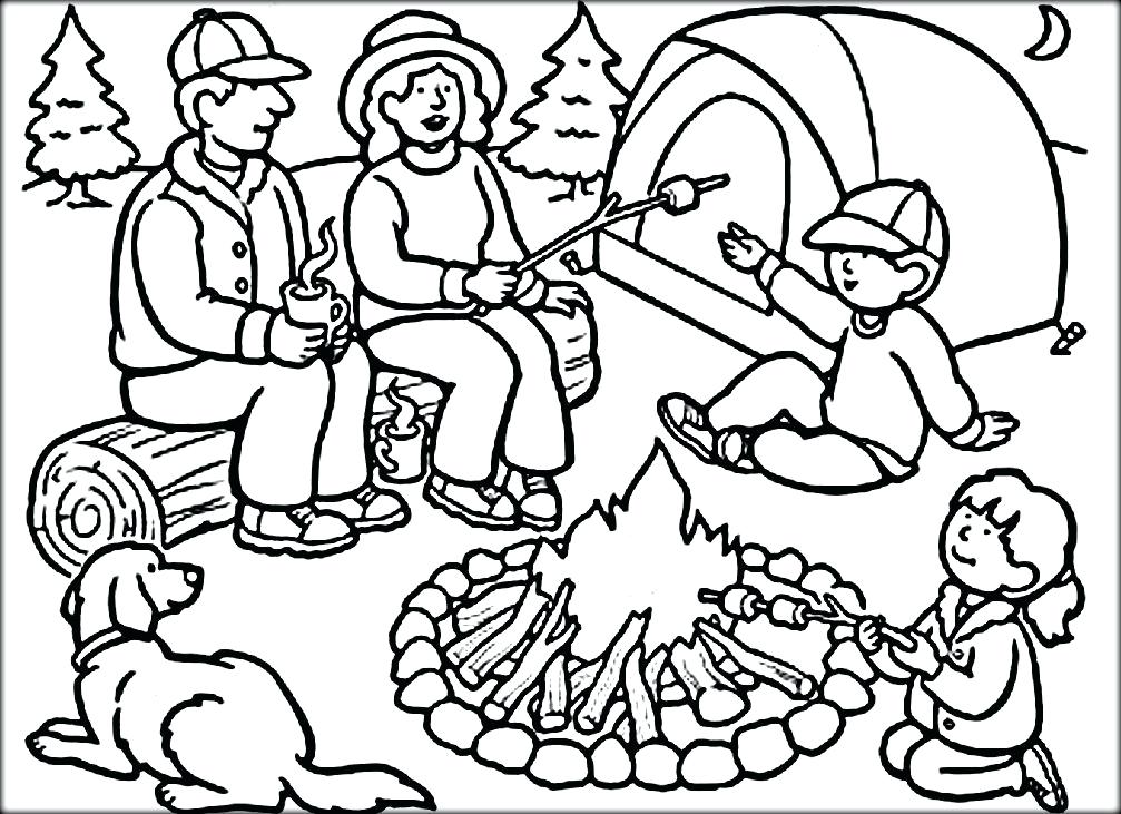 1007x731 Camping Themed Coloring Pages Kids Coloring Hiking Camping