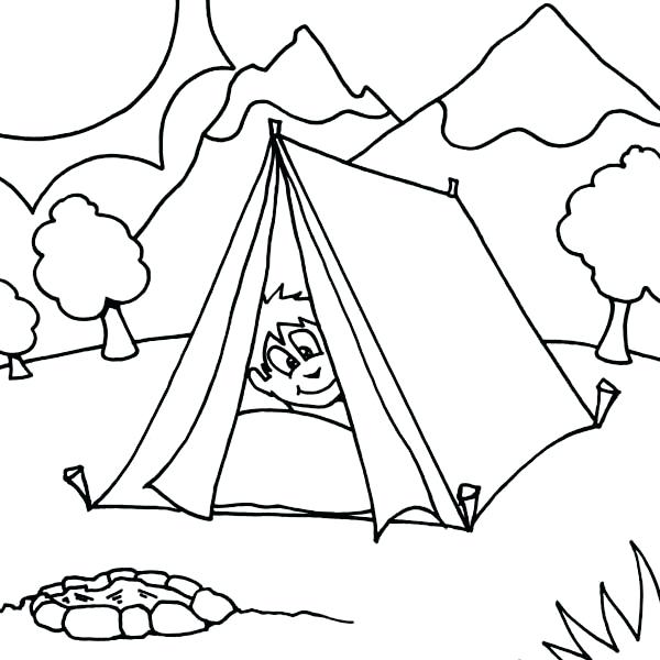 600x600 Camping Coloring Sheets Boy Sleeping At Camping Tent Coloring Page