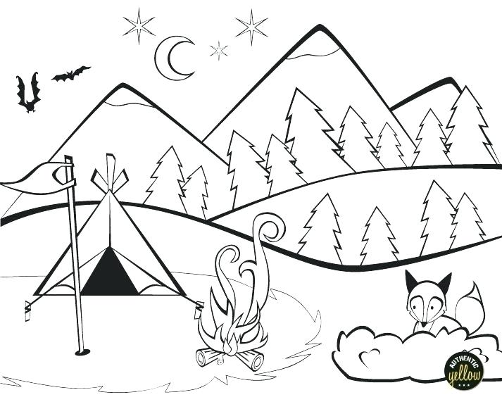 713x581 Coloring Pages Of Mountains Camping Coloring Page Camping