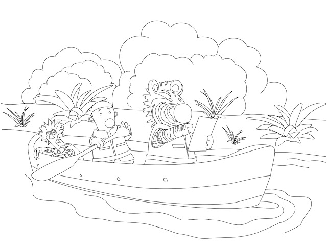 640x494 Zigby And Friends Riding Canoe Coloring Page