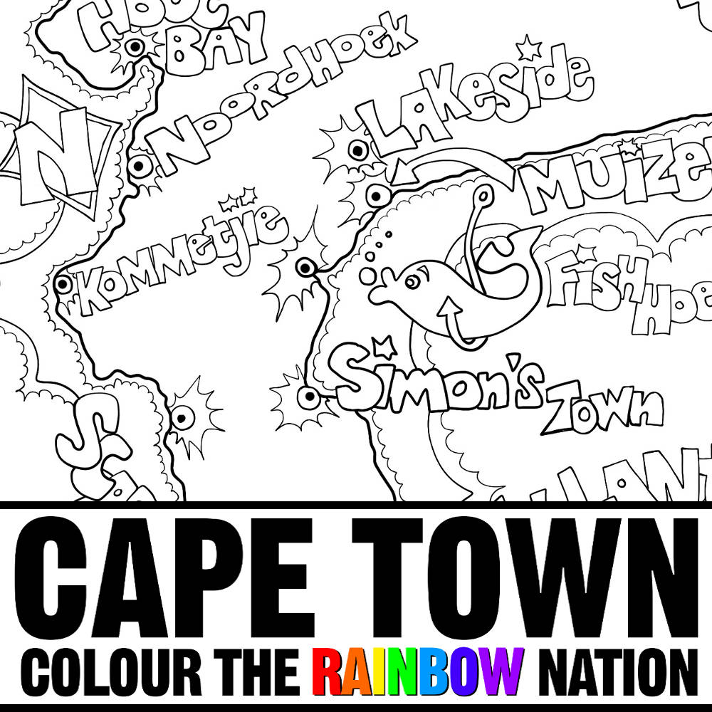 1000x1000 Cape Town Cape Peninsula Illustrated Map Coloring Pages