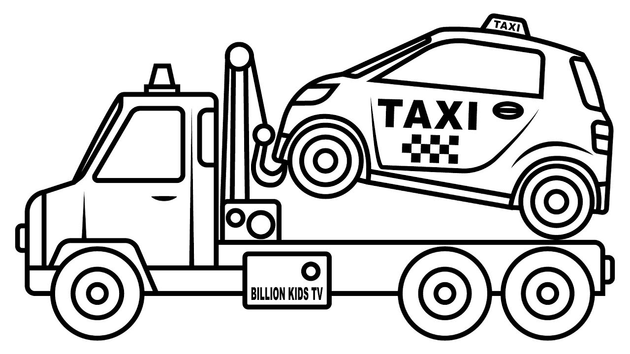 1280x720 Small Taxi Car Carrier Truck Coloring Pages, Colors For Kids
