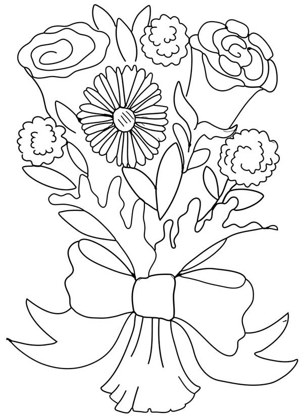 600x825 Rose And Carnation Flower Bouquet Coloring Page Color Luna
