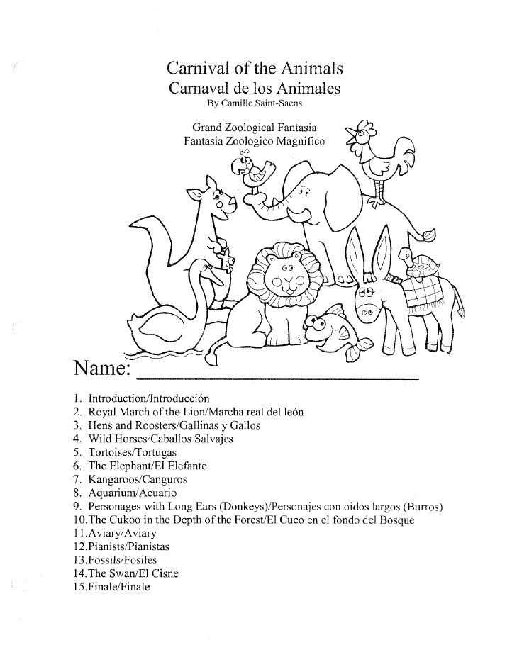 722x934 Carnival Of The Animals Worksheet Packet