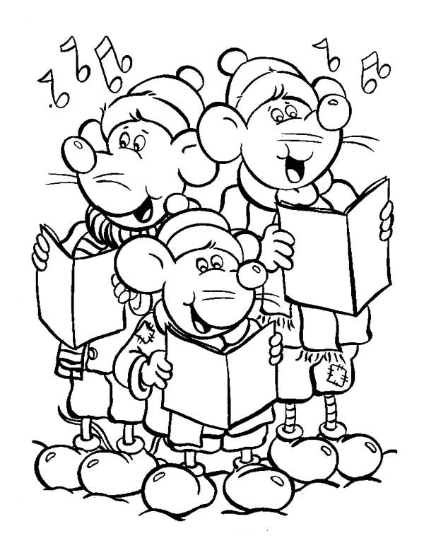 600x785 Three Little Mouse Singing Christmas Carols Coloring Page
