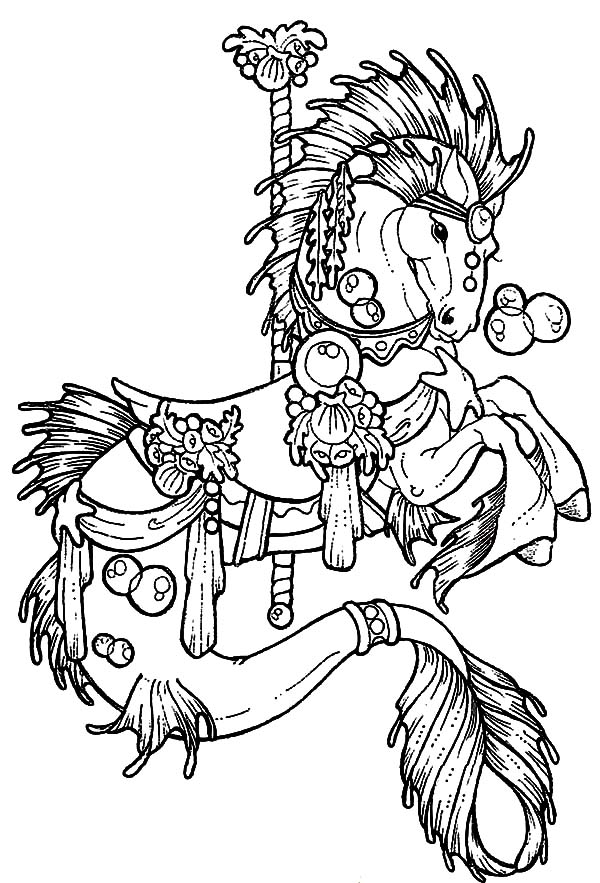 600x883 Carousel Horse Hippocampus Coloring Pages Carousel Horse