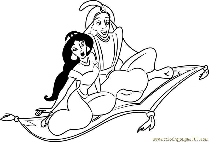 800x543 Aladdin And Jasmine On Carpet Coloring Page