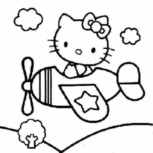 600x600 Hello Kitty In Plane Coloring Pages Coloring Pages