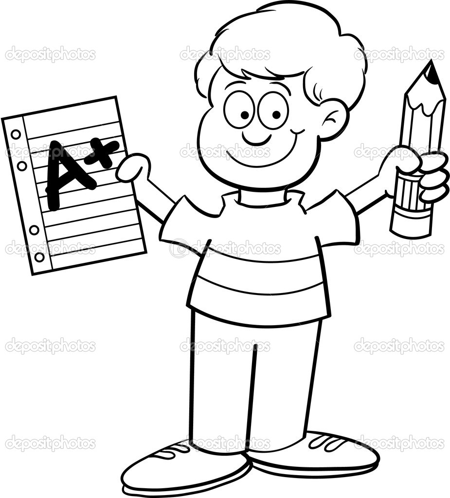 925x1023 Cartoon Illustration Of A Boy Holding A Paper And A Pencil
