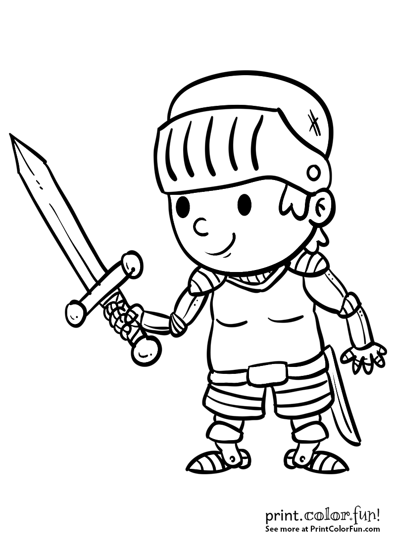 800x1100 Cartoon Boy Knight With A Sword Coloring Page