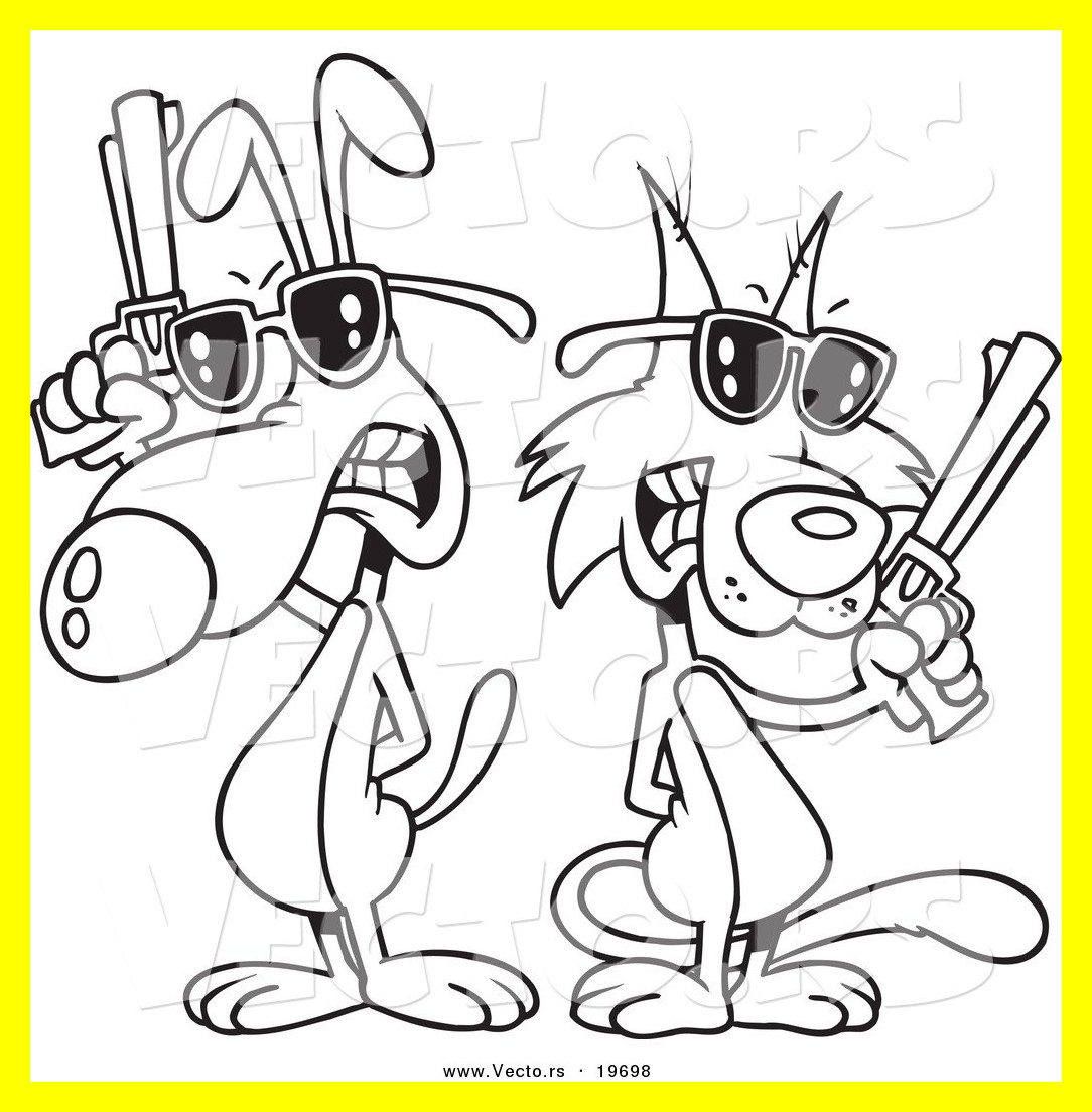 1084x1104 Incredible Vector Of A Cartoon Cat And Dog Duel Outlined Coloring