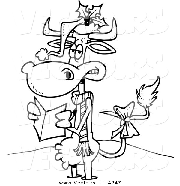 600x620 Vector Of A Cartoon Christmas Cow In The Snow