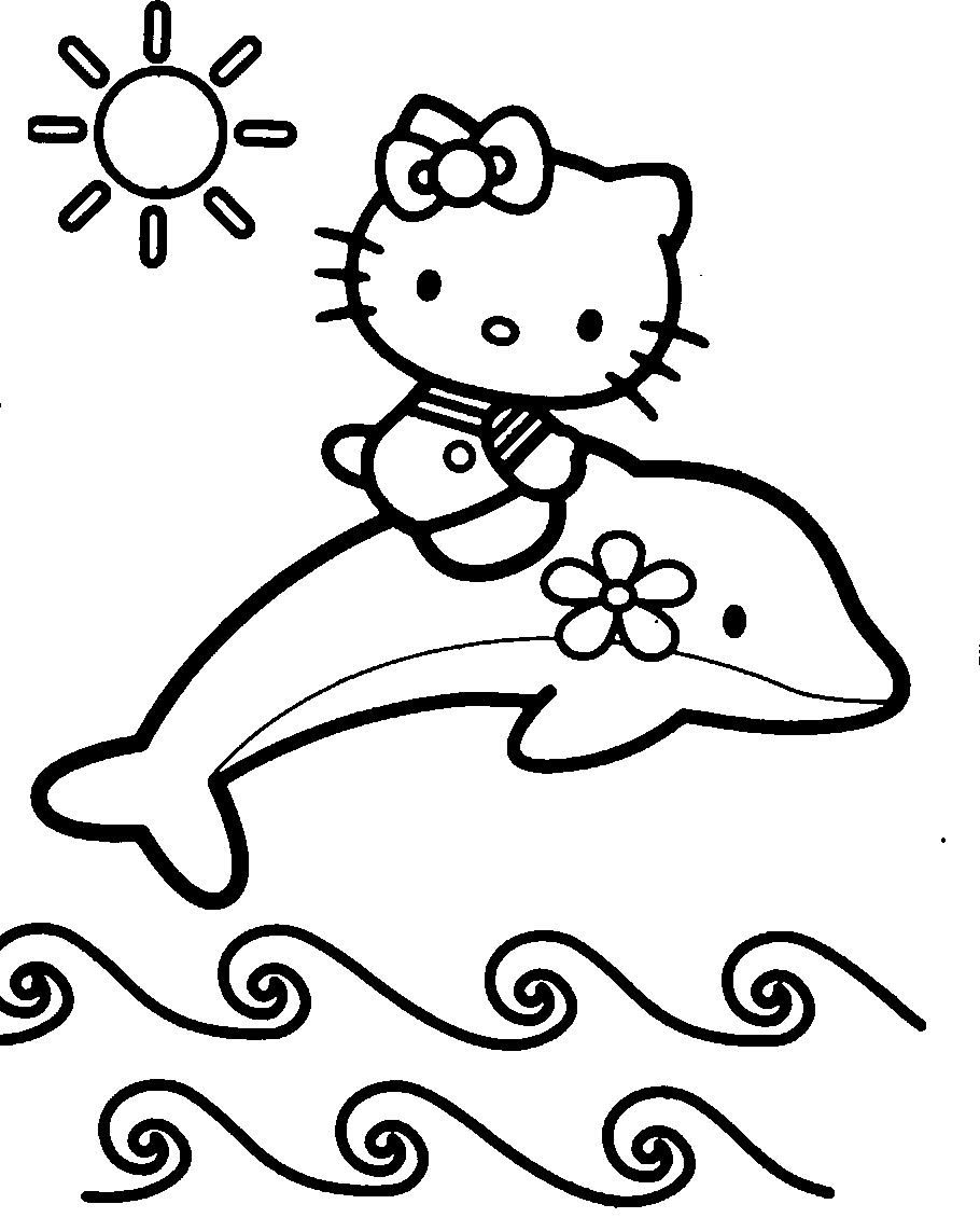 910x1130 Hello Kitty With Dolphins Coloring Page Worksheets
