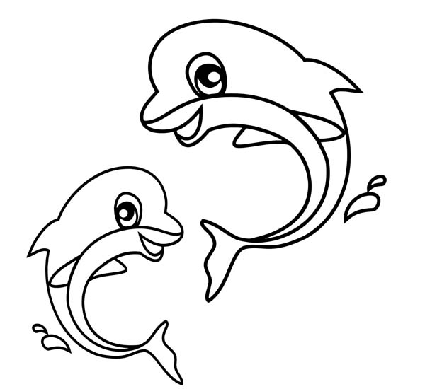 600x550 Two Baby Dolphin In Action Free Coloring Page