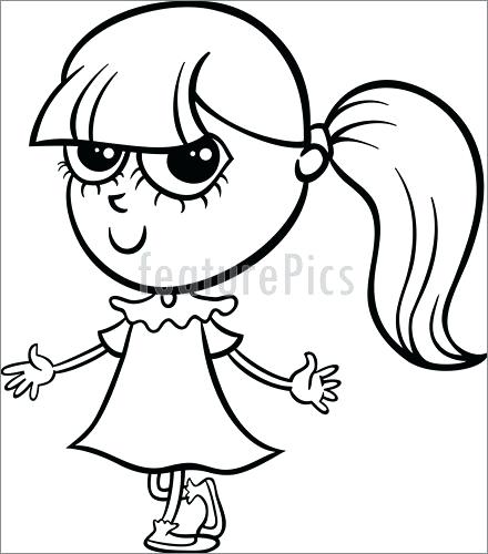 440x500 Girl Cartoon Coloring Pages Black And White Cartoon Illustration
