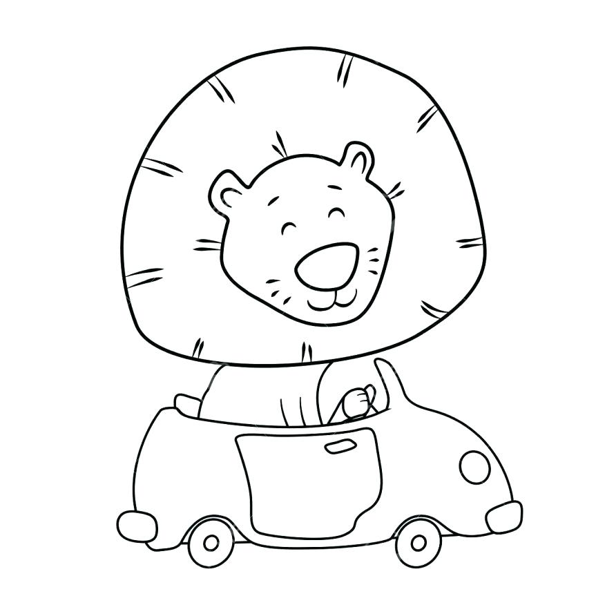 863x863 Printable Cartoon Coloring Pages Cute Cartoon Lion Driving A Car