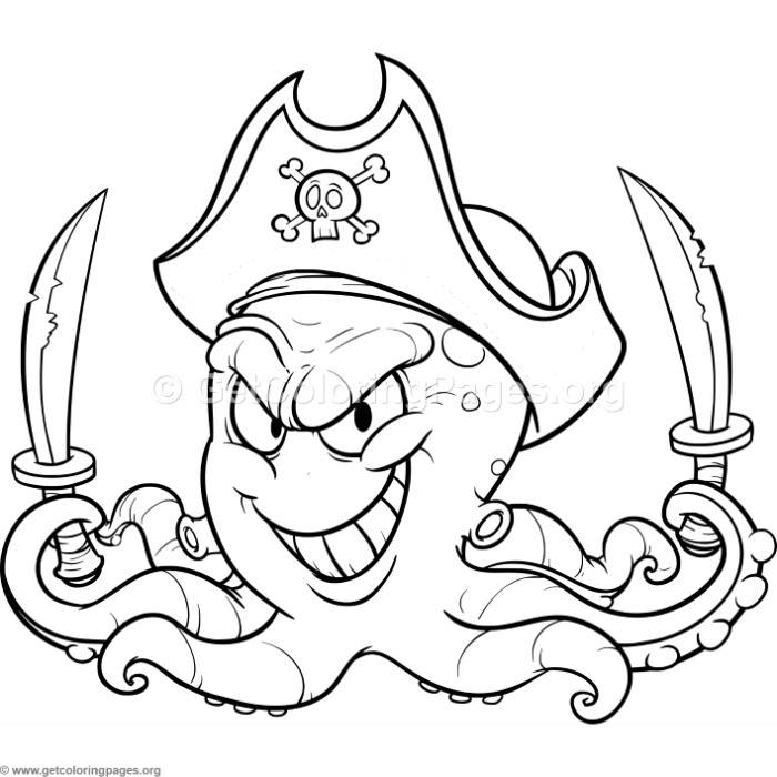 700x700 Funny Cartoon Pirate Octopus Coloring Pages