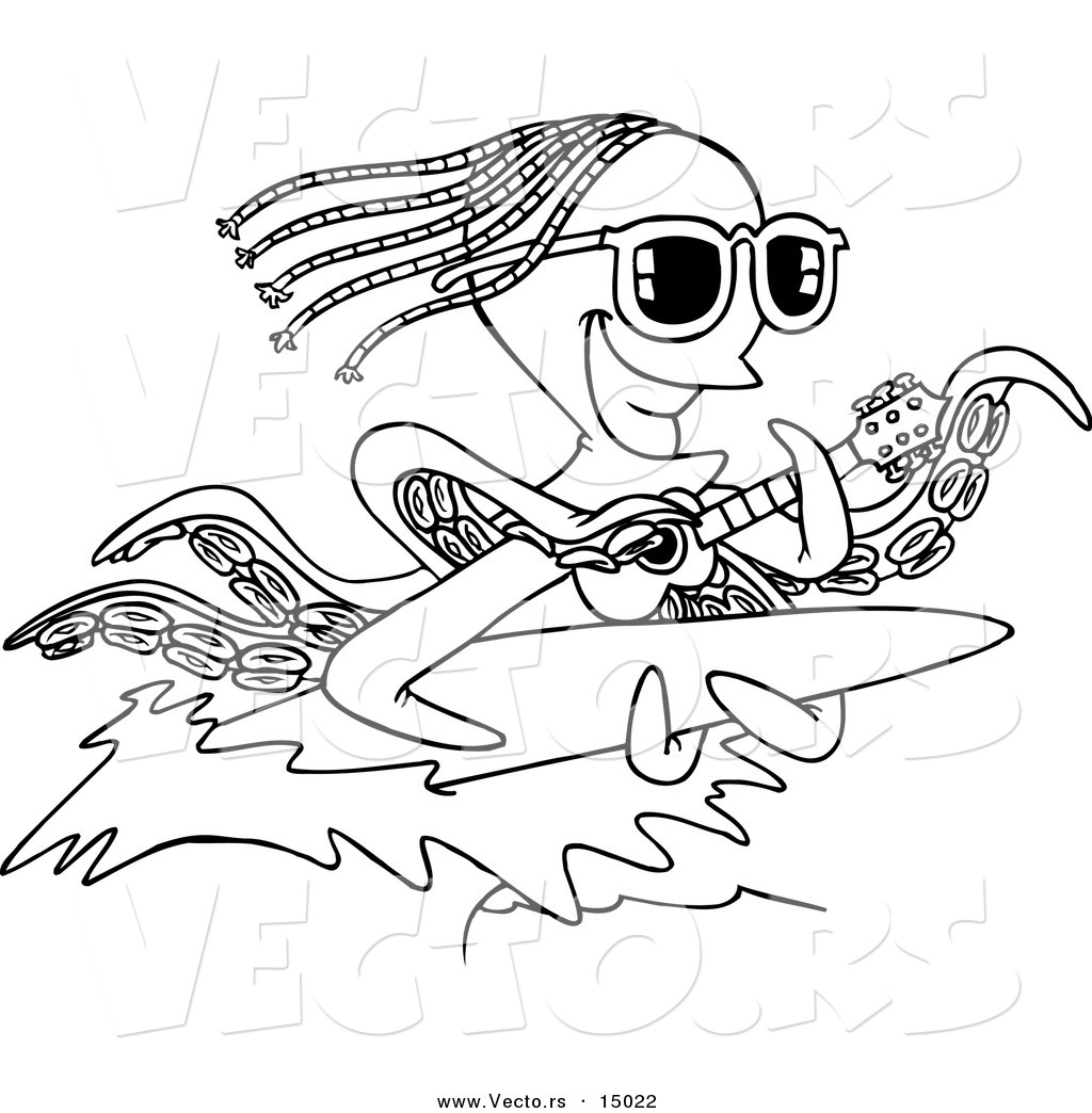 1024x1044 Vector Of A Cartoon Octopus Playing A Banjo And Surfing