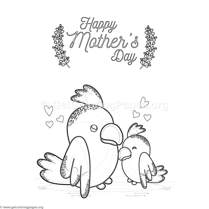 700x700 Cute Cartoon Parrot Happy Mother's Day Card Coloring Pages
