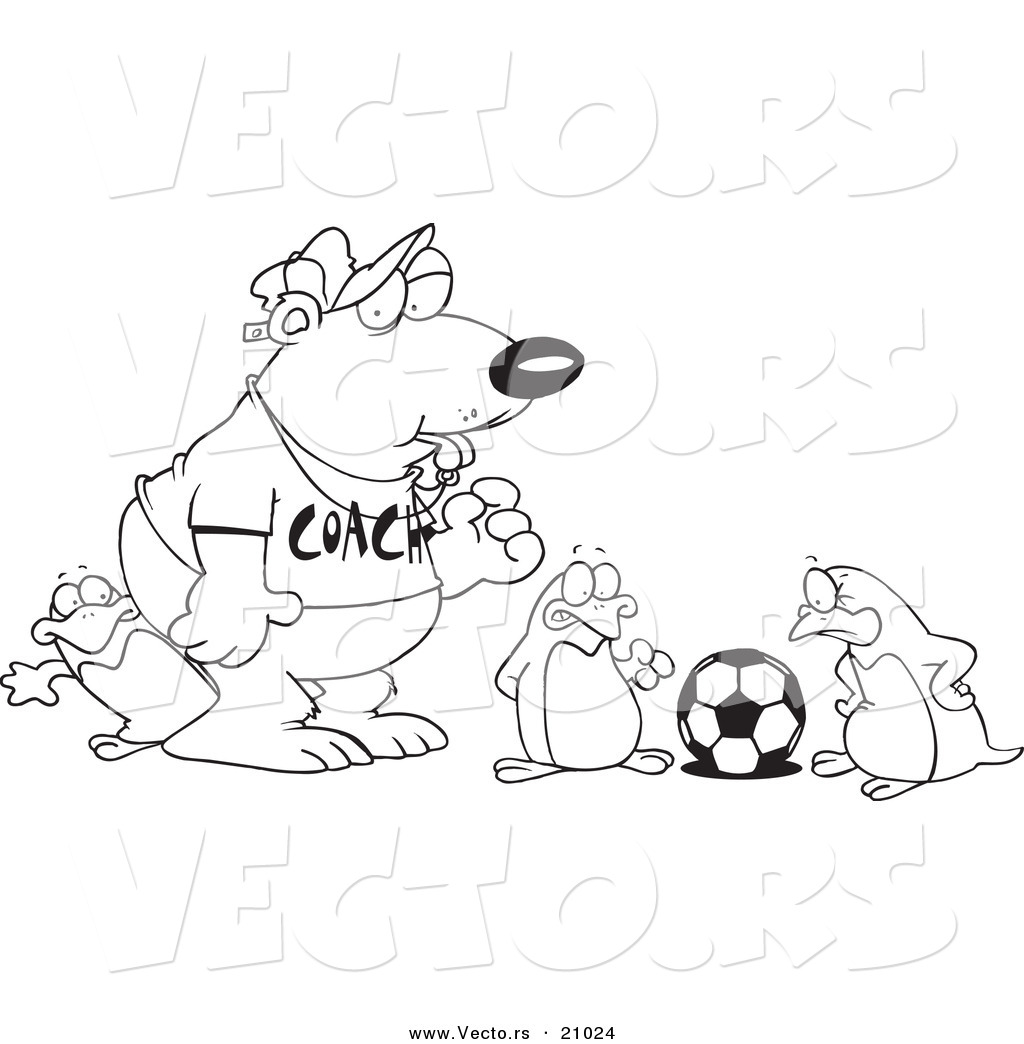 1024x1044 Vector Of A Cartoon Polar Bear Coaching Penguins For Soccer