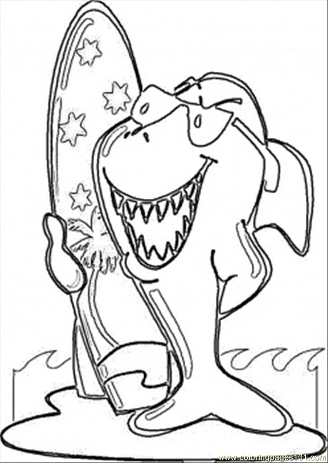 650x917 Surfing Shark Coloring Page