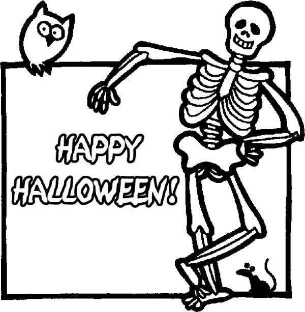 600x614 Joyful And Happy Halloween Day Says The Skeleton Coloring Page