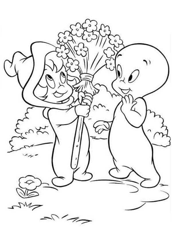 600x841 Casper The Friendly Ghost Hanging Out With Little Witch Coloring