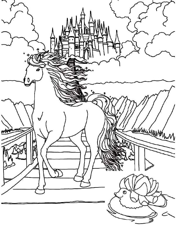 600x810 Bella The Magical Horse Standing In Front Of Castle Coloring Pages