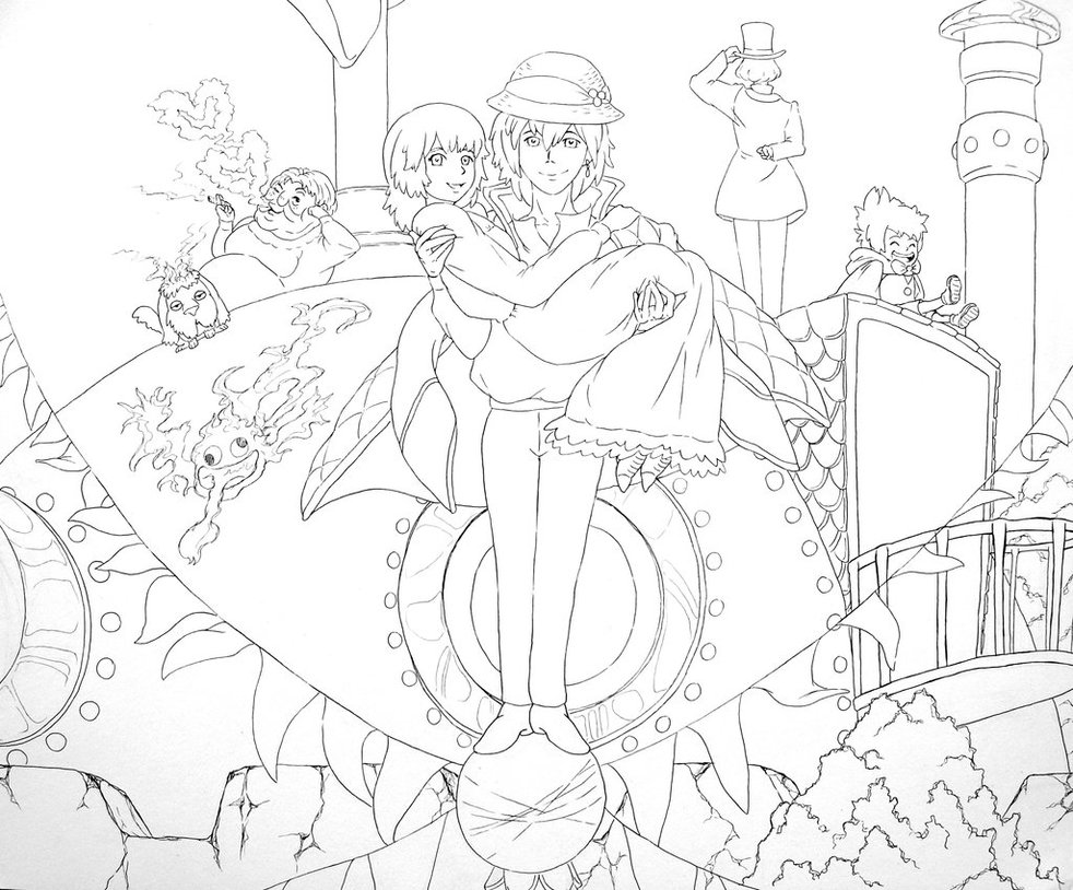 982x814 Wonderful Howl S Moving Castle Coloring Pages Lines