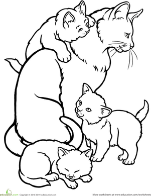 301x390 Color The Mommy Cat And Kittens Worksheet